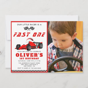 Fast One Race Car Boy 1. Foto Geburtstagsparty Einladung