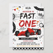 Fast One Race Car Boy 1. Geburtstag Einladung (Vorderseite)