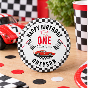 Fast One Race Car Boy 1. Geburtstag Party Button
