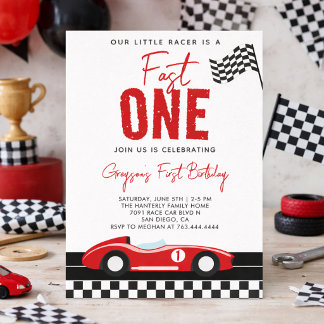 Fast One Race Car Boy 1. Geburtstag Party Einladung