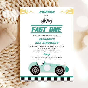 Fast One Race Car Boy 1. Geburtstag Party Einladung