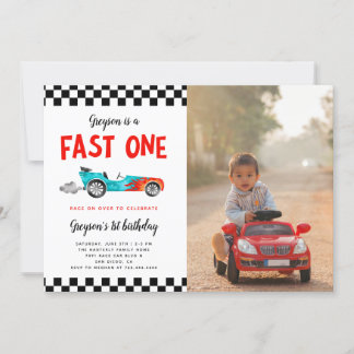 FAST ONE Race Car Boy 1. Geburtstag Party Foto Einladung