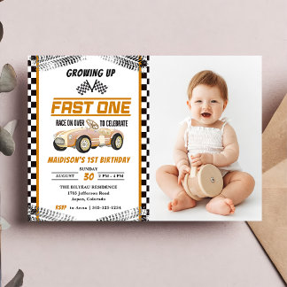 Fast One Race Car Boy 1. Geburtstag Party Foto Einladung