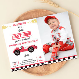 Fast One Race Car Boy 1. Geburtstag Party Foto Einladung