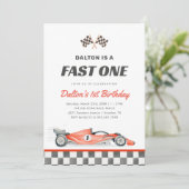 Fast One Race Car Boy 1st Birthday Invitation Einladung (Stehend Vorderseite)