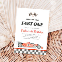 Fast One Race Car Boy 1st Birthday Invitation