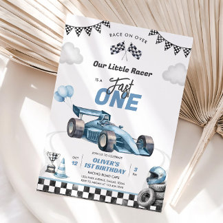 Fast One Race Car Boy 1st Birthday Invitation Einladung