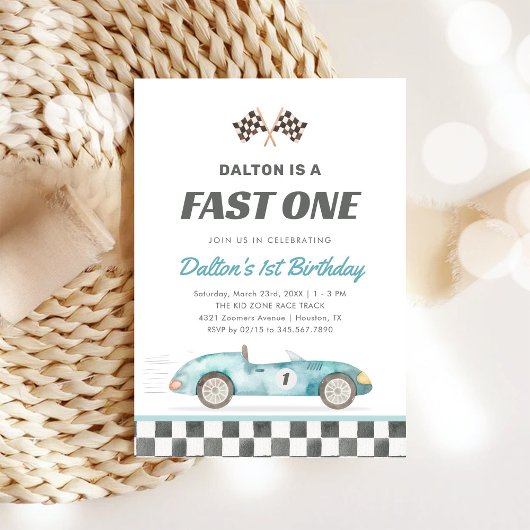Fast One Race Car Boy 1st Birthday Invitation Einladung