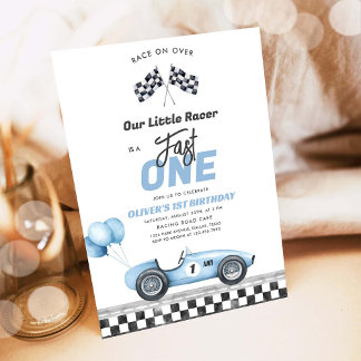 Fast One Race Car Boy 1st Birthday Invitation Einladung