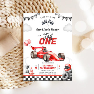 Fast One Race Car Boy 1st Birthday Invitation Einladung