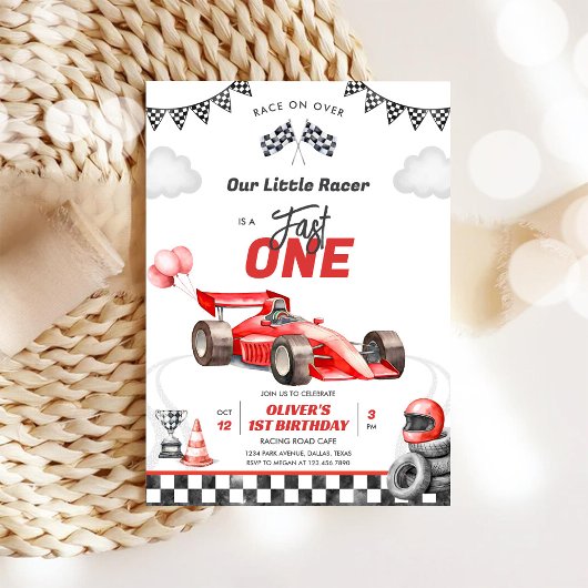 Fast One Race Car Boy 1st Birthday Invitation Einladung