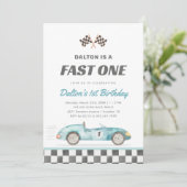 Fast One Race Car Boy 1st Birthday Invitation Einladung (Stehend Vorderseite)