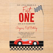 Fast One Race Car Boy 1st Birthday Party Acryleinladungen (Vorderseite)