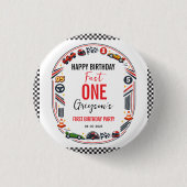 Fast One Race Car Boy 1st Birthday Party Button (Vorderseite)