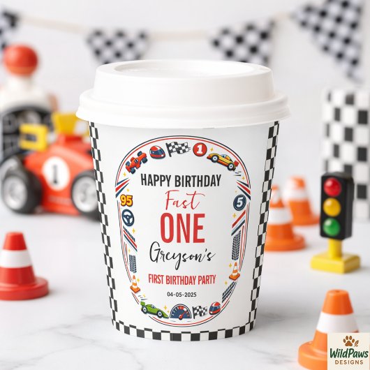 Fast One Race Car Boy 1st Birthday Party Pappbecher