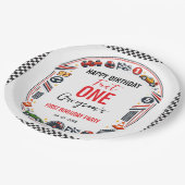 Fast One Race Car Boy 1st Birthday Party Pappteller (Schrägansicht)