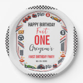 Fast One Race Car Boy 1st Birthday Party Pappteller (Vorderseite)
