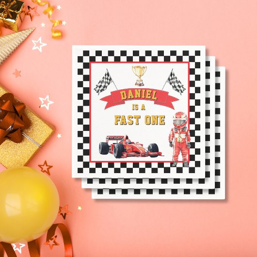 Fast One Race Car Checkered Flag Party Serviette