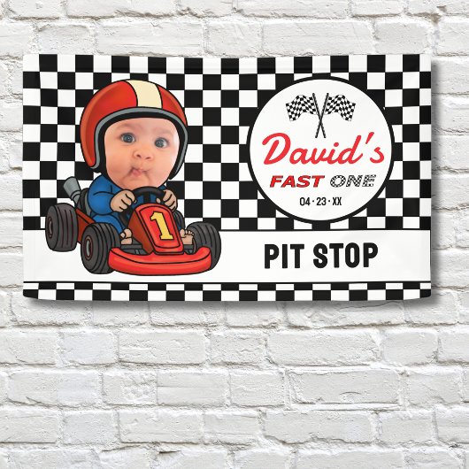 Fast ONE | Race Car Driver Pit Stop Birthday Banner