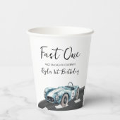 Fast One Race Car First Birthday Pappbecher (Rückseite)