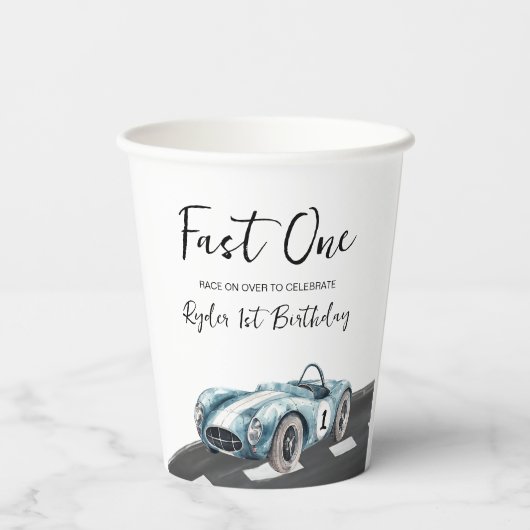 Fast One Race Car First Birthday Pappbecher (Rückseite)