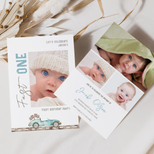 Fast One Race Car Foto Geburtstag Einladung