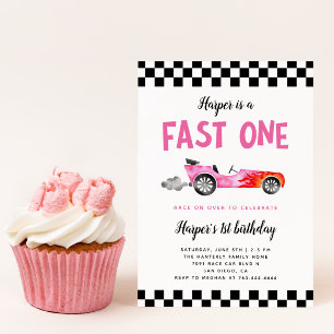 FAST ONE Race Car Girl 1. Geburtstag Party Einladung