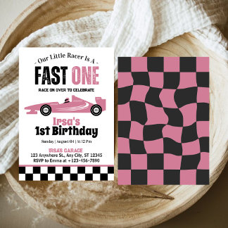 Fast One Race Car Girl 1. Geburtstag Party Einladung