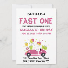 FAST ONE Race Car Girl 1. Geburtstag Party Einladung
