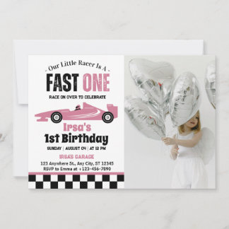 Fast One Race Car Girl 1. Geburtstag Party Foto Einladung
