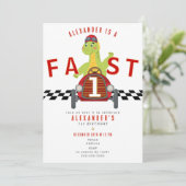 Fast One Race Car Racing Car Dinosaur 1st Birthday Einladung (Stehend Vorderseite)