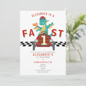 Fast One Race Car Racing Car Dragon 1st Birthday Einladung (Stehend Vorderseite)