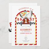 Fast One Race Car Red Boy Racing Car 1st Birthday Einladung (Vorne/Hinten)