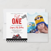 Fast One Race Motorcycle Photo 1st Birthday Party Einladung (Vorderseite)