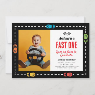 Fast One Race Track Boys Geburtstagsparty Foto Einladung