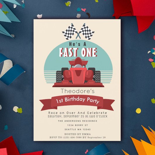 Fast One Racecar Kinder 1. Geburtstag Einladung