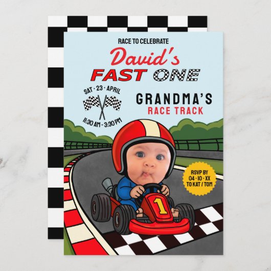 Fast ONE Racer Geburtstag Einladung (Vorne/Hinten)