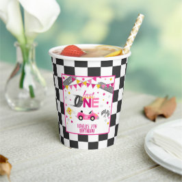 Fast One Racing Birthday Party Cup - Rosa Pappbecher