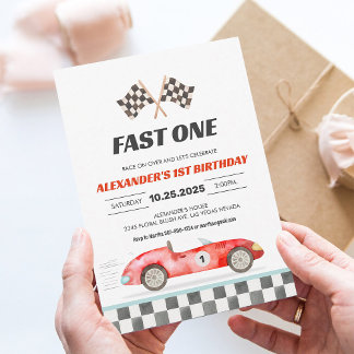 Fast One Racing Car Vintag erster Geburtstag Einladung