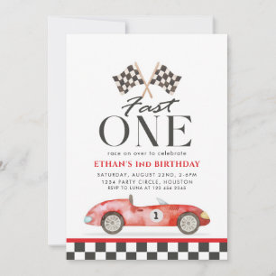 Fast One Racing Rotes Auto Erster Geburtstag Einladung