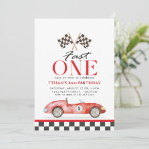 Fast One Racing Rotes Auto Erster Geburtstag Einladung