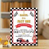 Fast One Racing Theme Checkered Flag Birthday Einladung