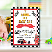 Fast One Racing Theme Checkered Flag Birthday Einladung