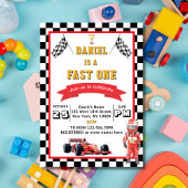 Fast One Racing Theme Checkered Flag Birthday Einladung