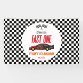 Fast One Red Flame Race Car 1st Birthday Party Banner (Horizontal)