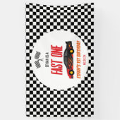 Fast One Red Flame Race Car 1st Birthday Party Banner (Vertikal)