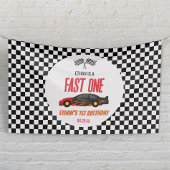Fast One Red Flame Race Car 1st Birthday Party Banner