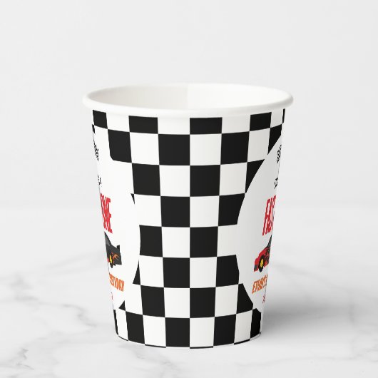 Fast One Red Flame Race Car 1st Birthday Party Pappbecher (Links)