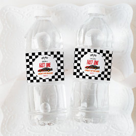 Fast One Red Flame Race Car 1st Birthday Party Wasserflaschenetikett