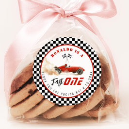 Fast One Red Race Auto Boy Birthday Danke Runder Aufkleber